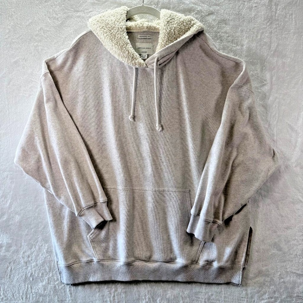 American Eagle Sherpa Hood Hoodie Womens XL Oversized Gray Pullover Ahh-Mazingly
